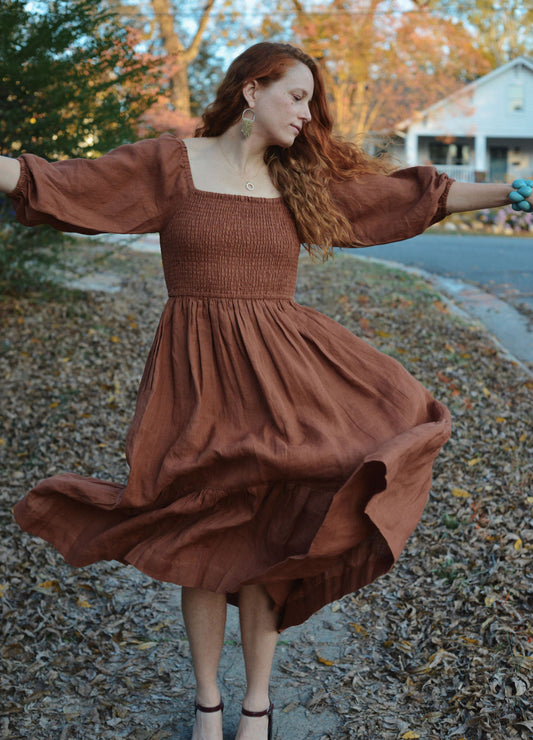 Smocked Bodice Dress - Amber Linen