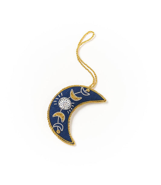 Larissa Plush Crescent Moon Felt Ornament - Embroidered