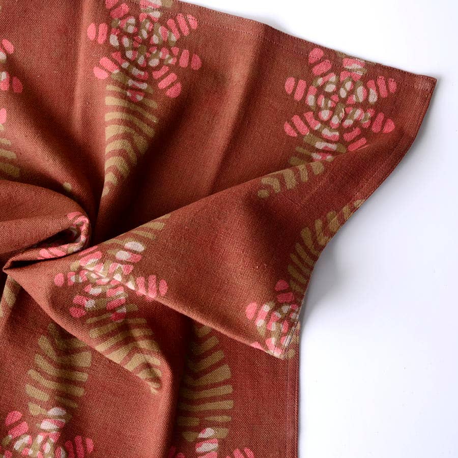 Dabu Block Print Napkins in Terracotta (Set of 4) - Flower