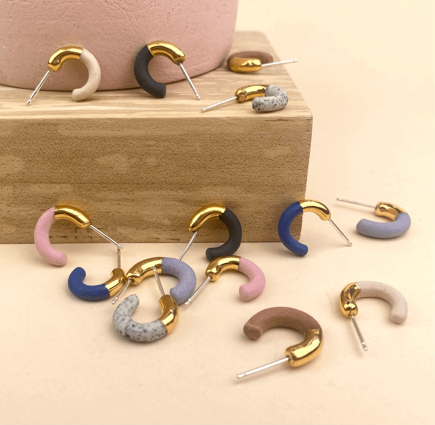 Porcelain Hoop Studs - Multiple Colors