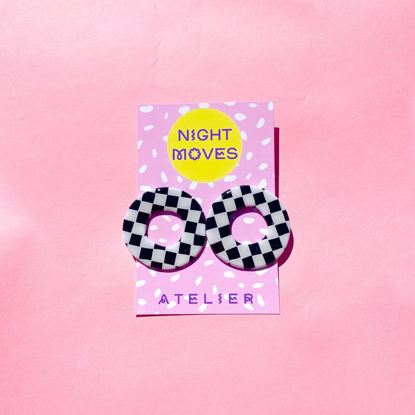 Polymer Clay Gingham Checkerboard Hoop Studs