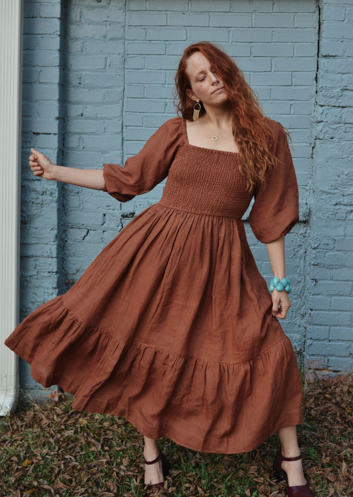 Smocked Bodice Dress - Amber Linen