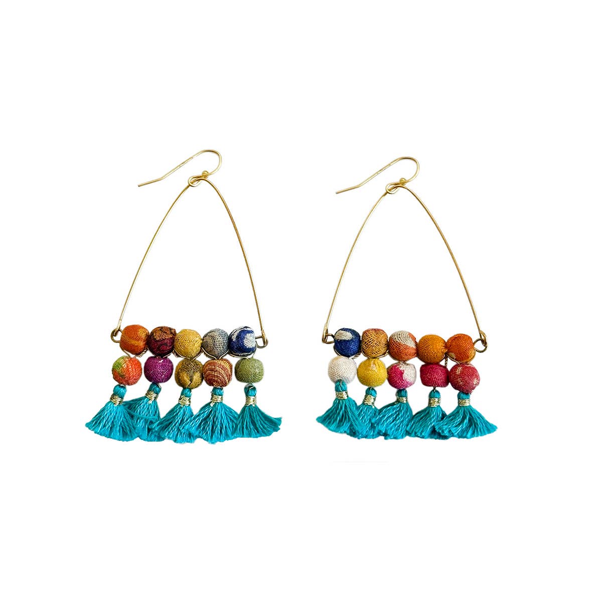 Arched Turquoise Tassel Earrings