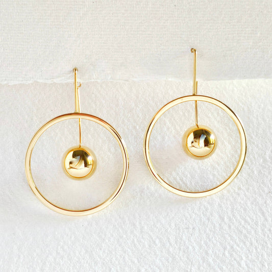 18k Gold Plated Circle Drop Sphere Hoop Earrings