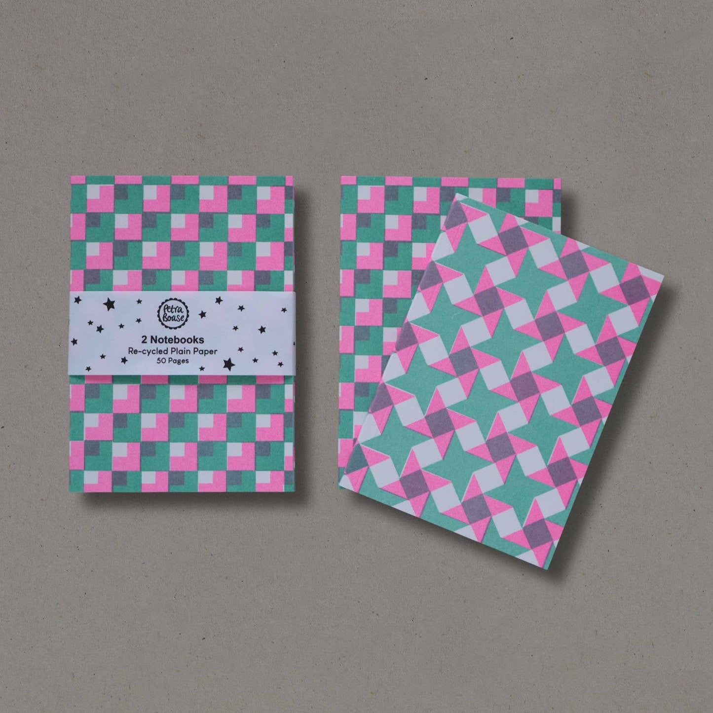 2 Riso Printed Notebooks - Green/Hot Pink