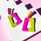 Polymer Clay Duo-Toned Dangle Earrings in Lime and Fuchsia