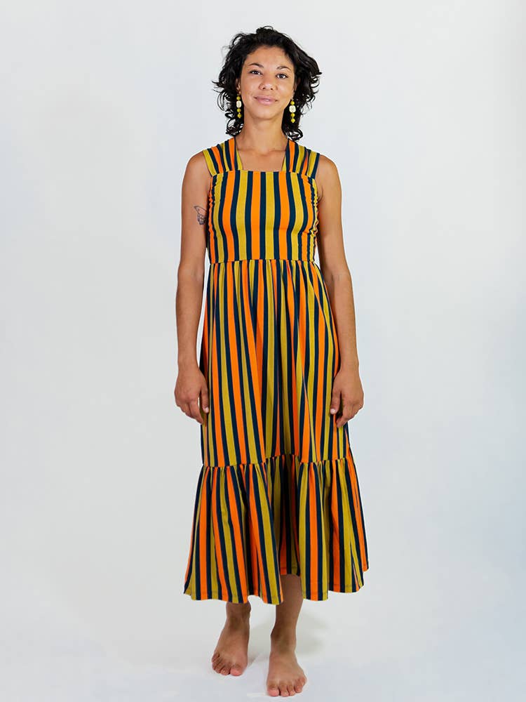 Opal Dress Navy Chartreuse Stripe