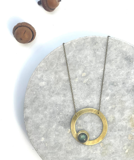 Offset Labradorite circle necklace