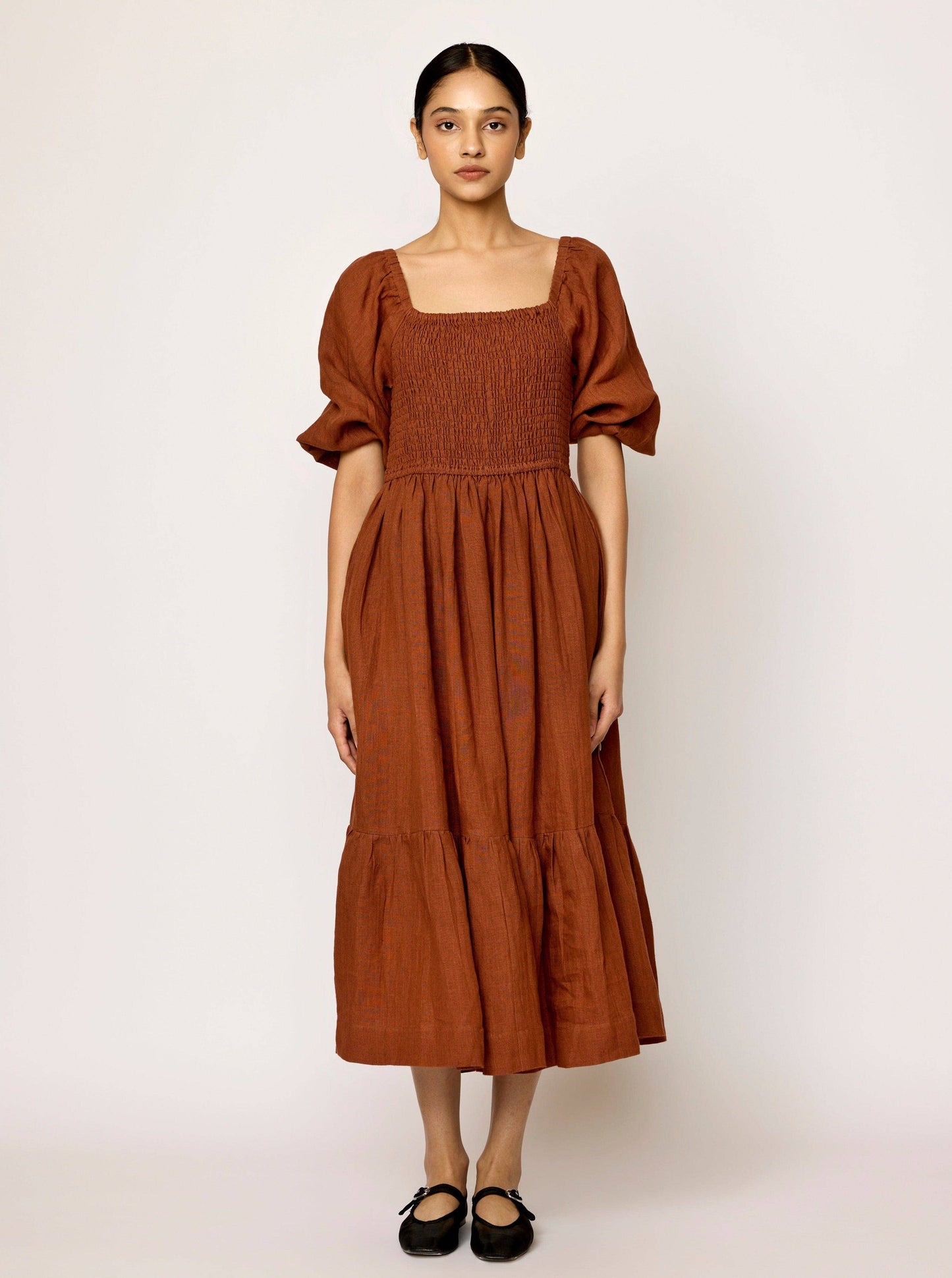 Smocked Bodice Dress - Amber Linen