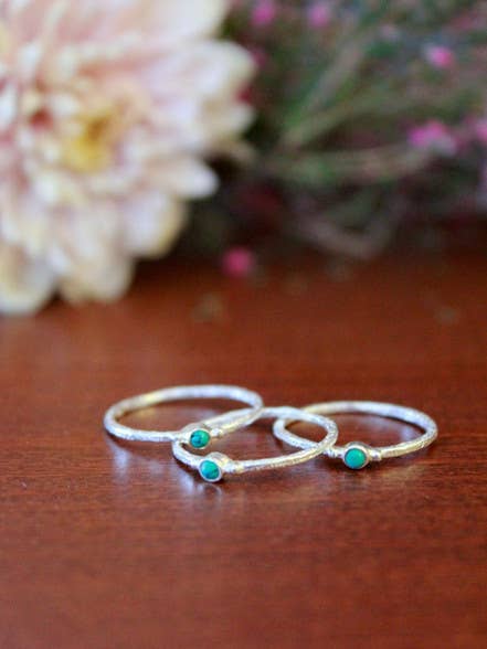 Tiny Stone Sterling Stacking Ring Set - Turquoise