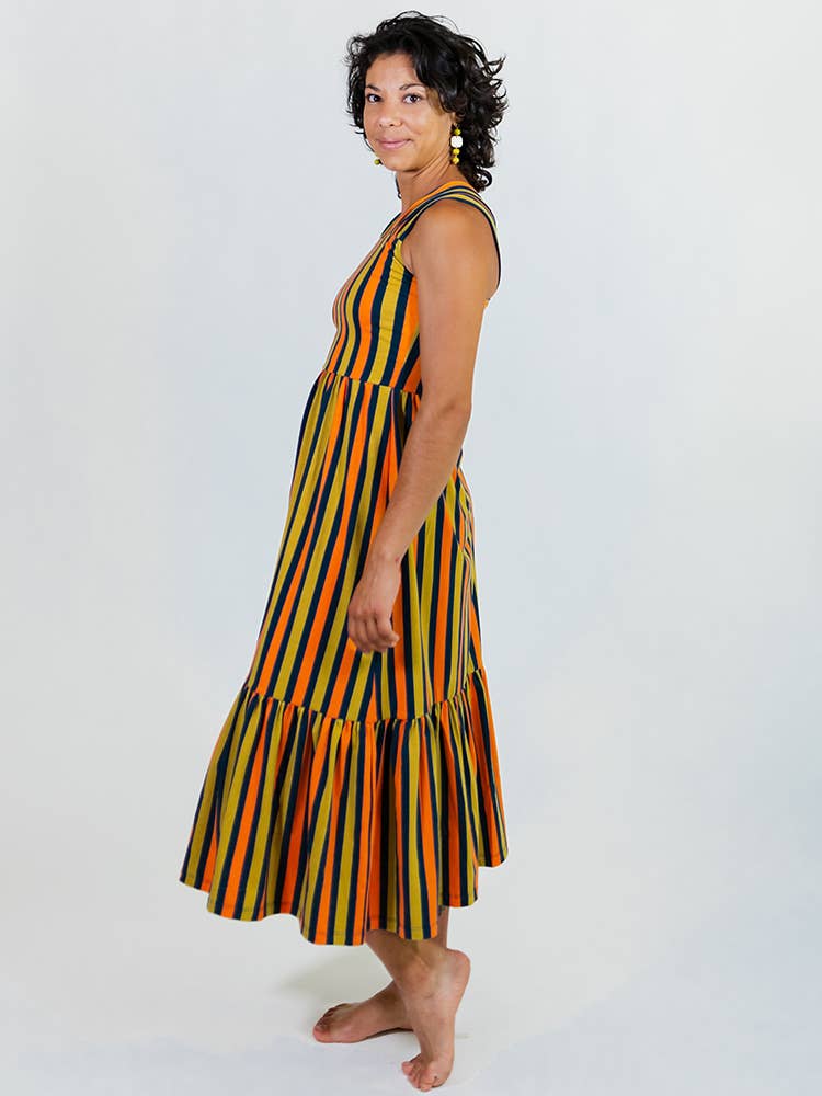 Opal Dress Navy Chartreuse Stripe