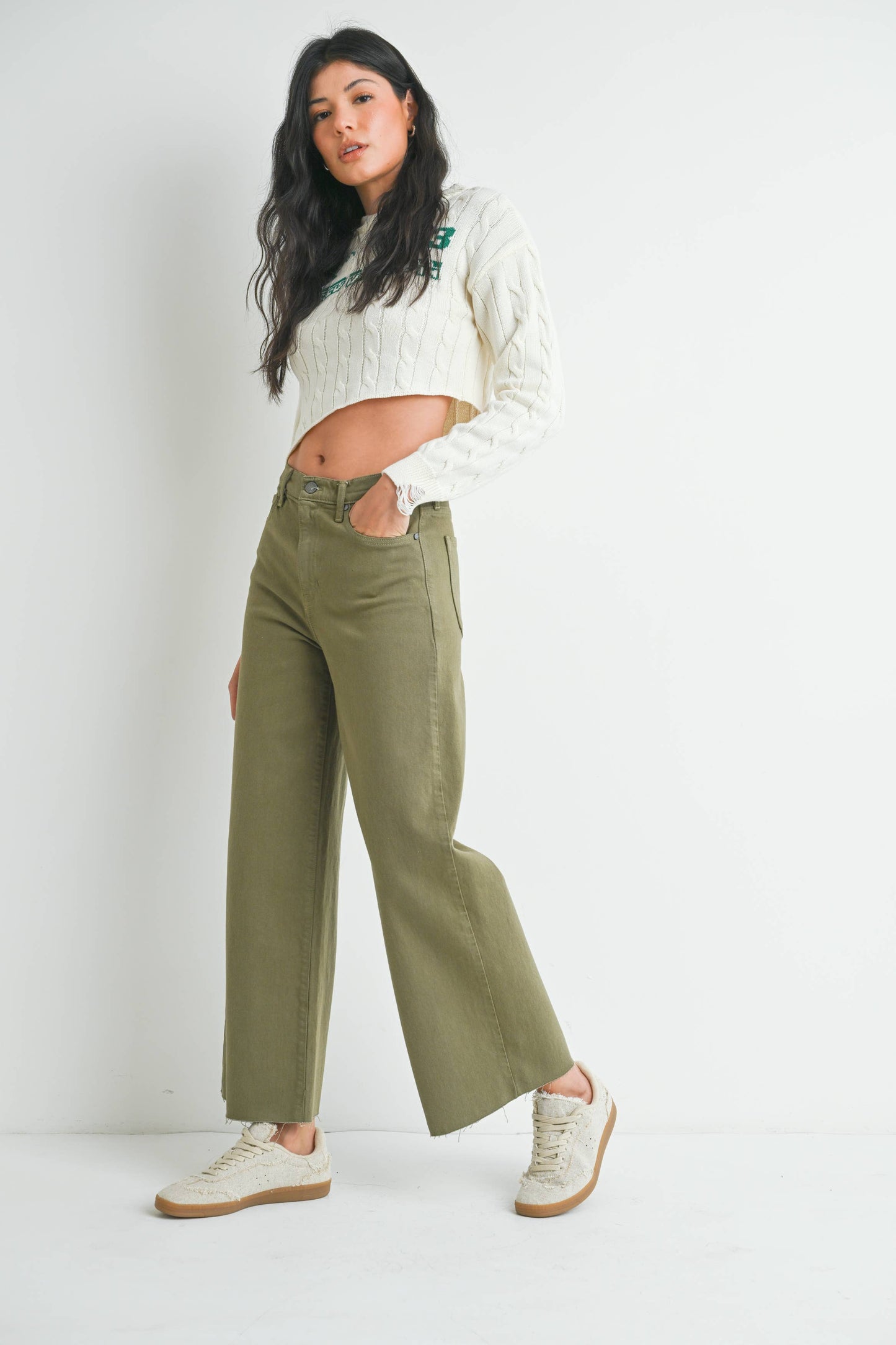 Matcha Scissor Cut Wide Leg Jeans