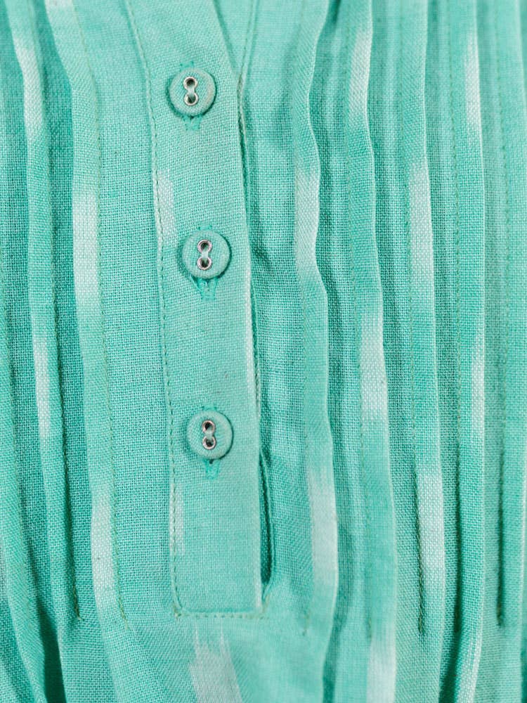 Pintucked Away Dress Aqua Ikat