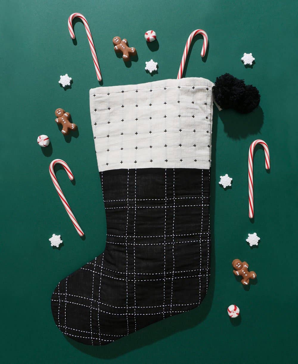 Embroidered Monochromatic Holiday Stocking - Charcoal