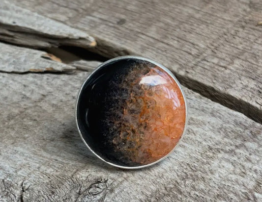 Black & Orange Druzy Agate Ring