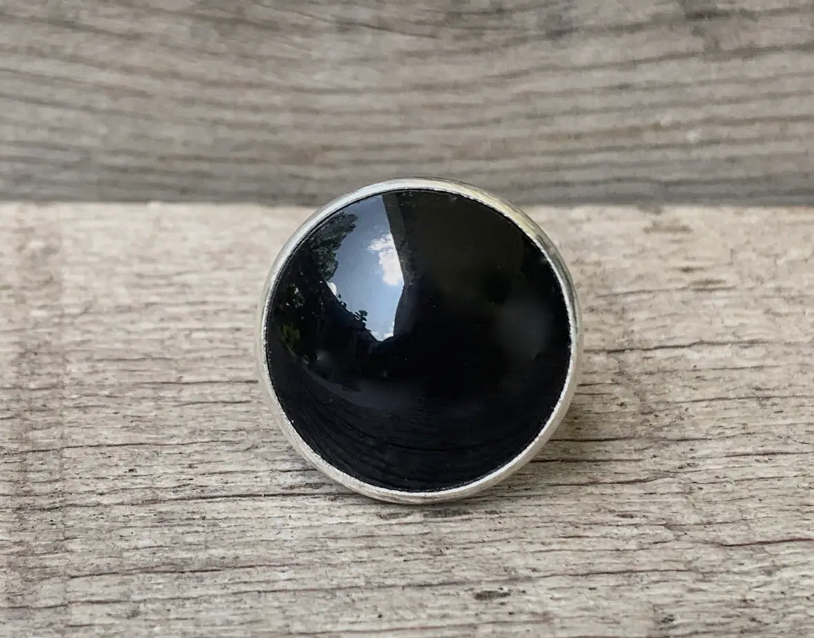 Large Round Jet Black Onyx Ring