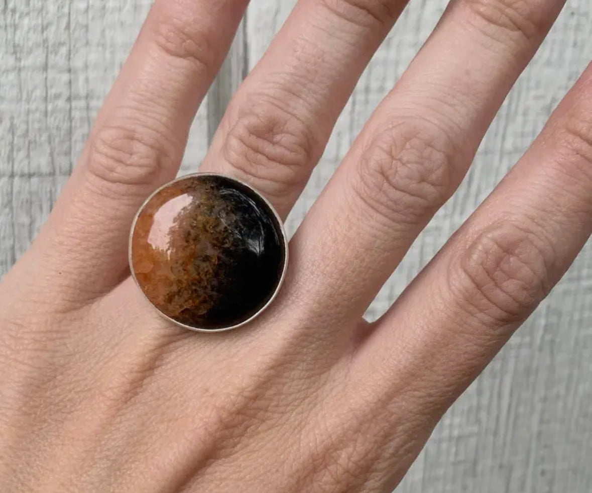 Black & Orange Druzy Agate Ring