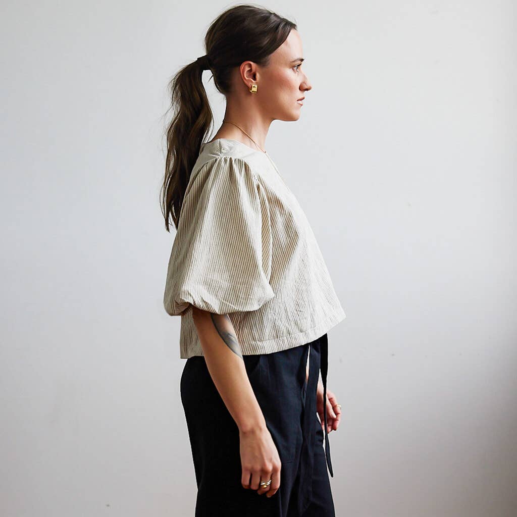 Bubble Sleeve Blouse | Pinstripe