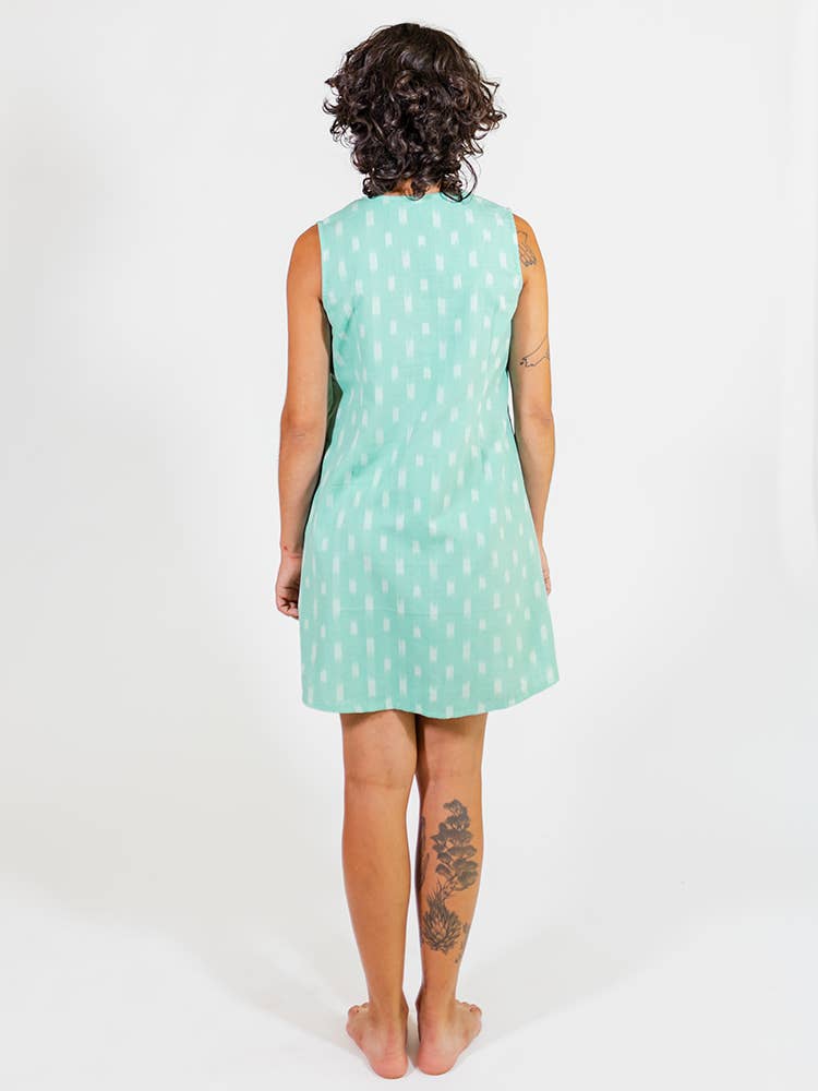 Pintucked Away Dress Aqua Ikat