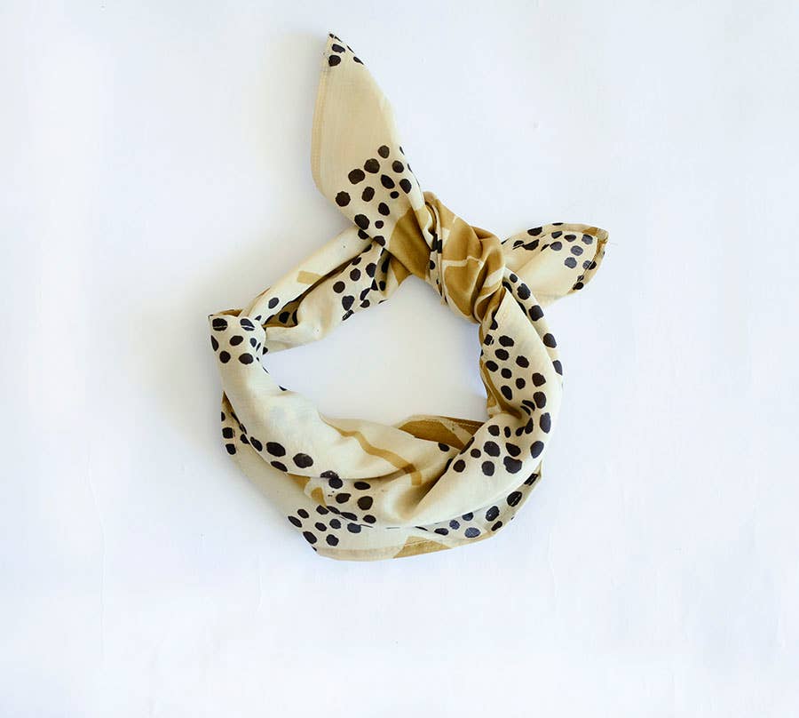 Women Head Bandana Scarf Block print cotton - Golden Gal