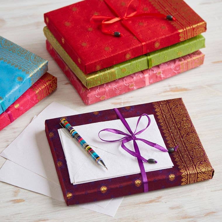 Handmade Sari Writing Set - Stationery Paper Set