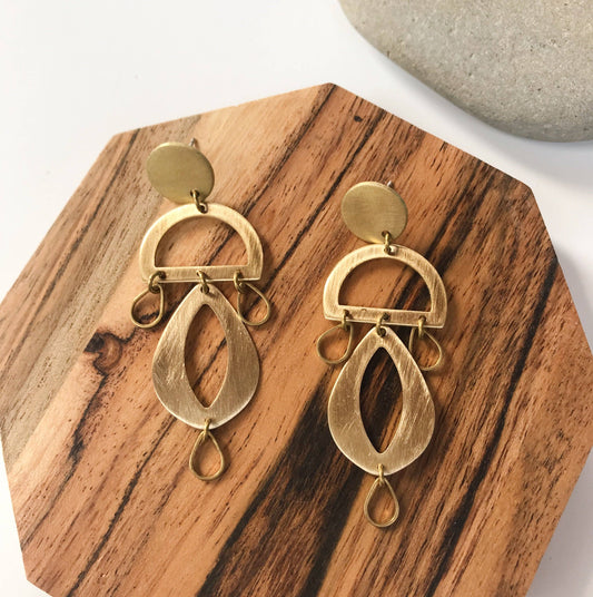 Brass dangle chandelier studs