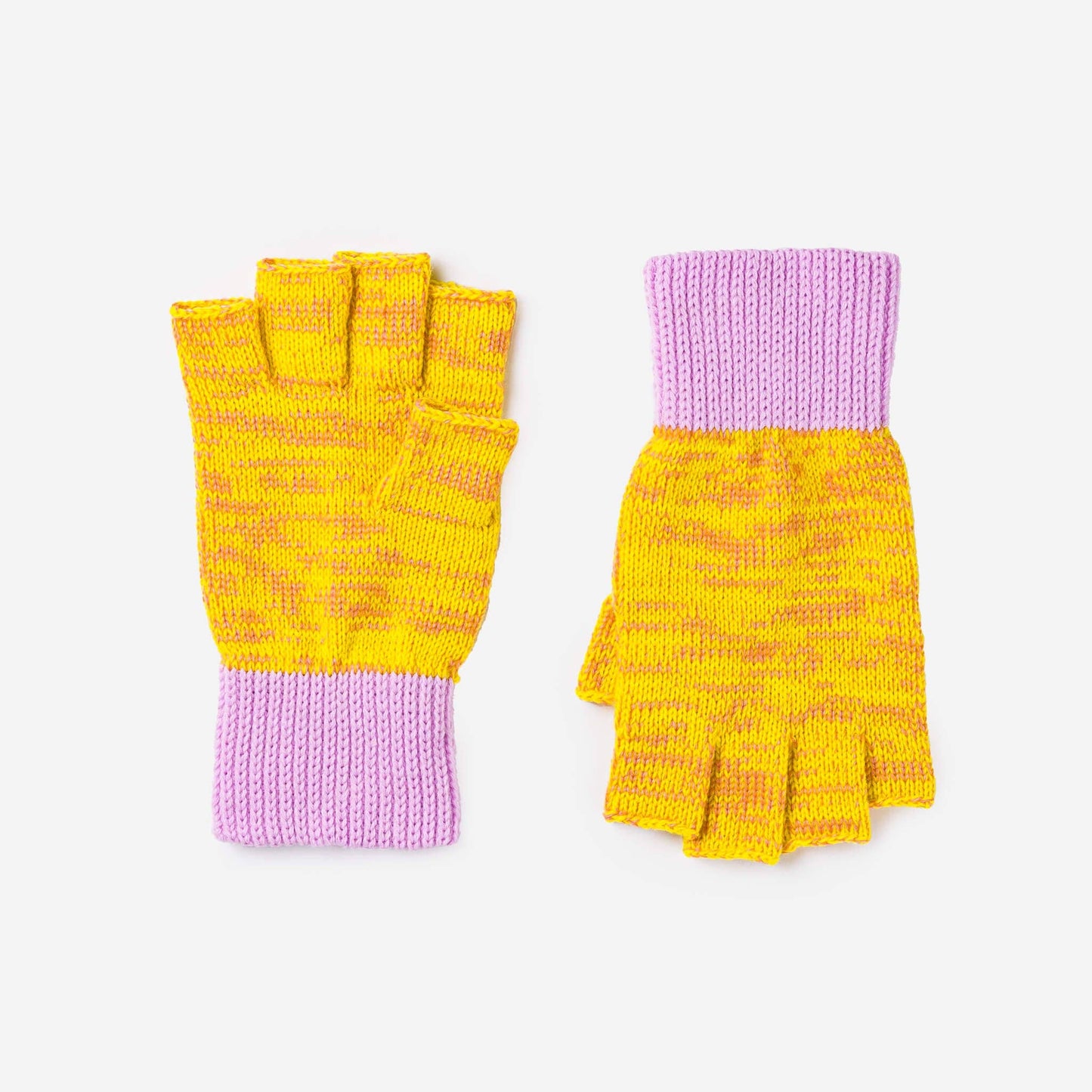 Colorblock Fingerless Gloves: Yellow Pink