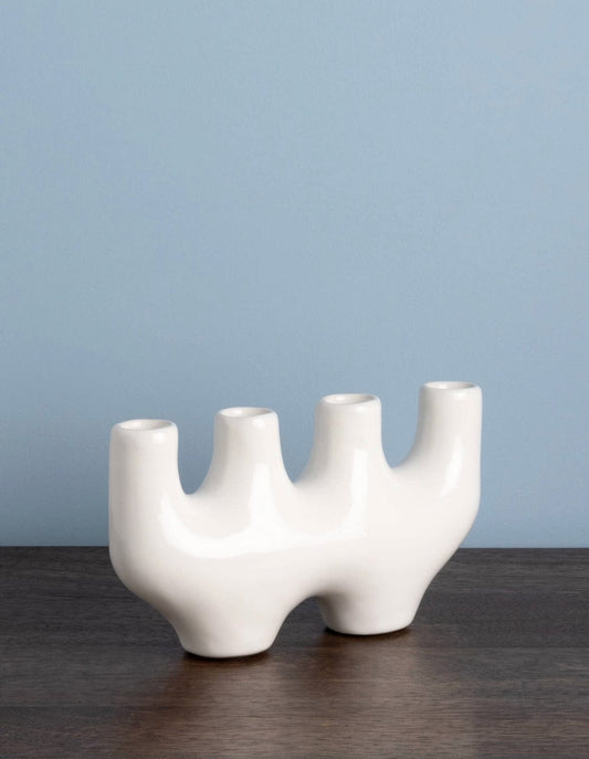 White Ceramic Candlestick Holder